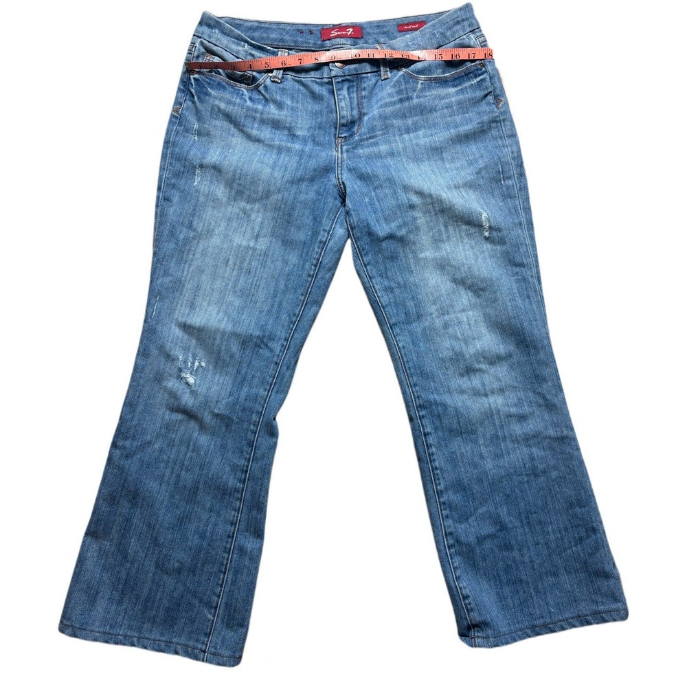 Seven7 Women's Blue Jeans Y2K Bootcut Distressed Mid Rise Size 10 2000s Denim